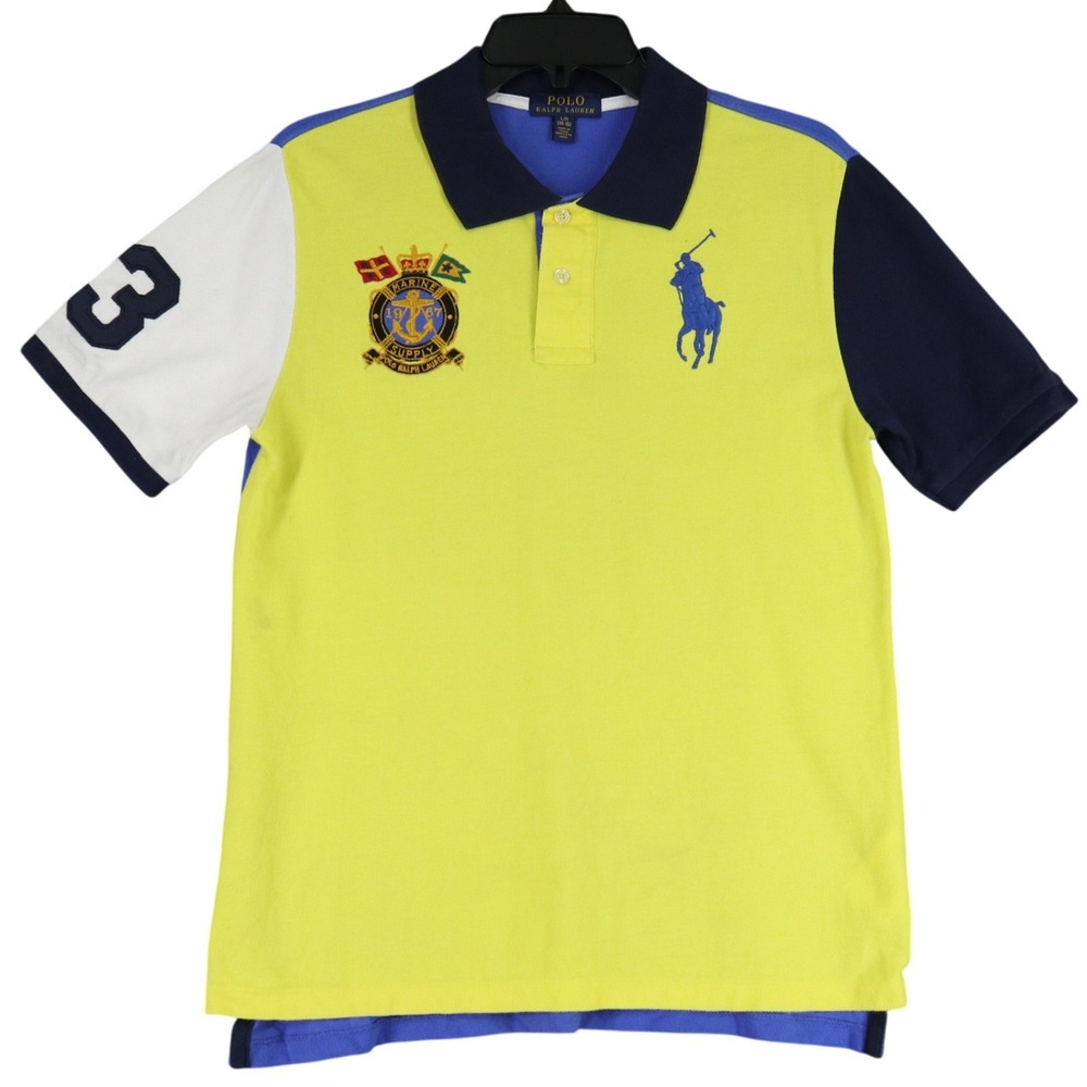 Polo Ralph‎ Lauren Big Pony Marine Supply Polo Boys L 14 16 Yellow Blue Shirt